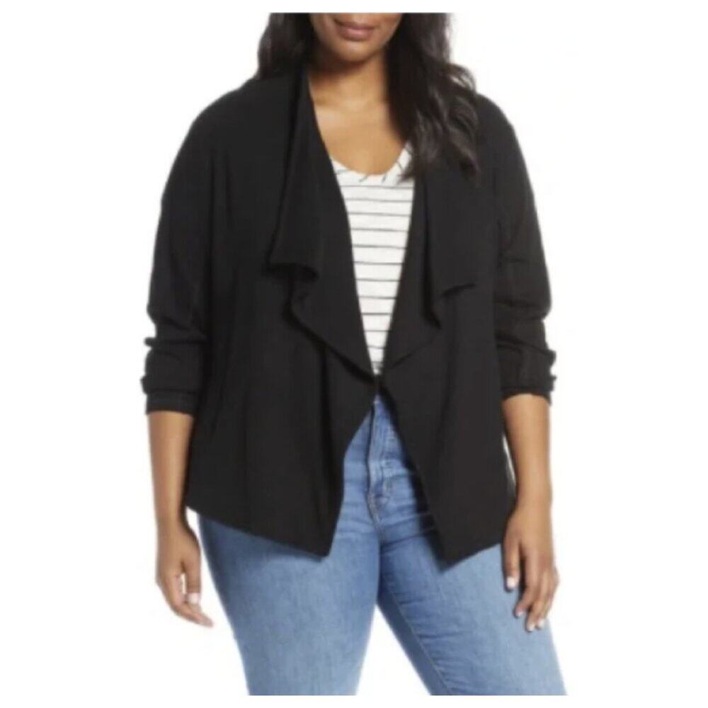 NWT Caslon Women's Drape Collar Knit Blazer Black Size 1X